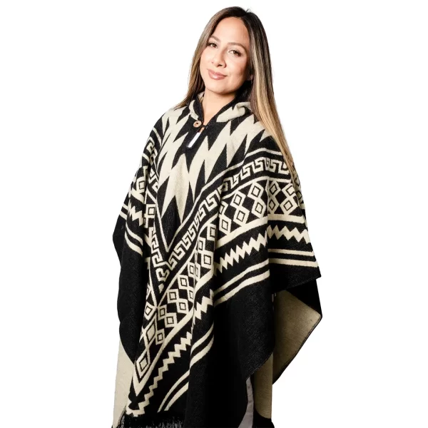 Andean Alpaca Poncho Unisex Handmade Ethnic Wool Wholesale black for women