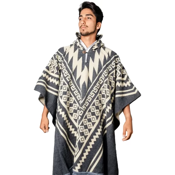 Andean Alpaca Poncho Unisex Handmade Ethnic Wool Wholesale gray for men