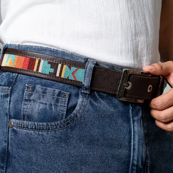 Ecuador Handmade Belt Leather and Colorful Woven Artisan Style