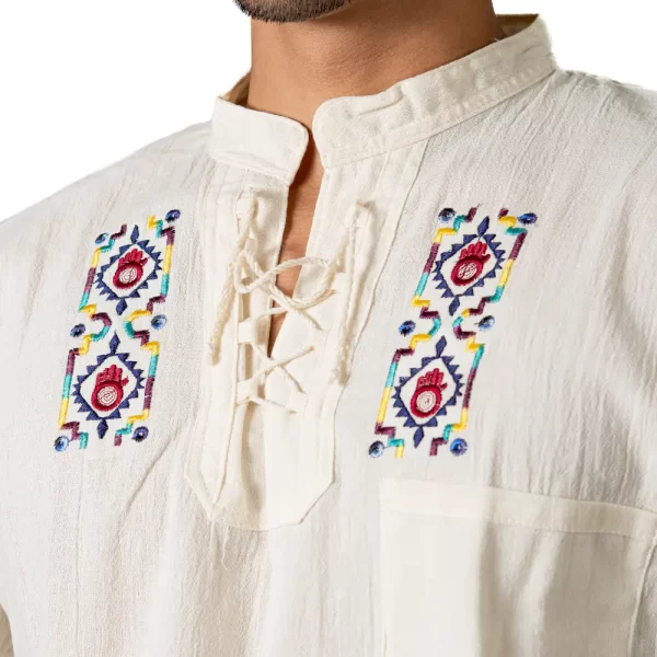 White Embroidered Ethnic Shirt for Men Artisan Handmade Clothing