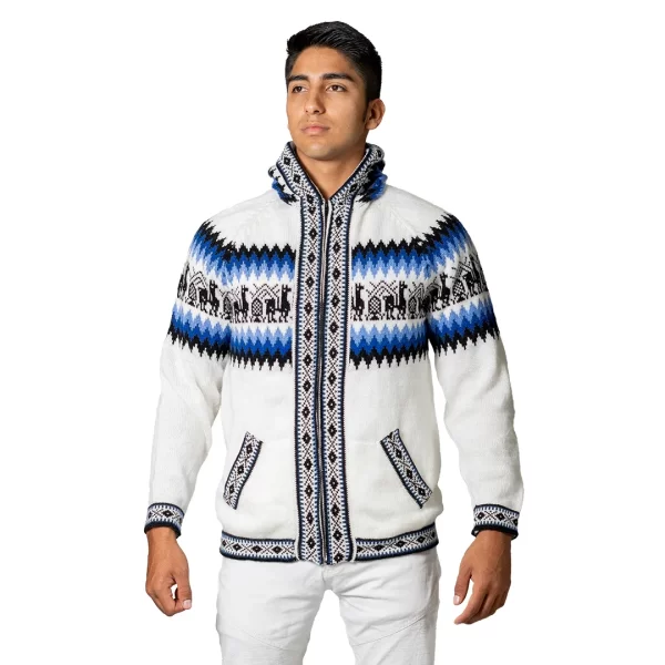 Alpaca Wool Hoodie Sweater with Llama Andean Ecuador
