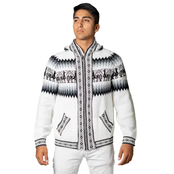 Alpaca Wool Hoodie Sweater with Llama Andean Ecuador Handmade