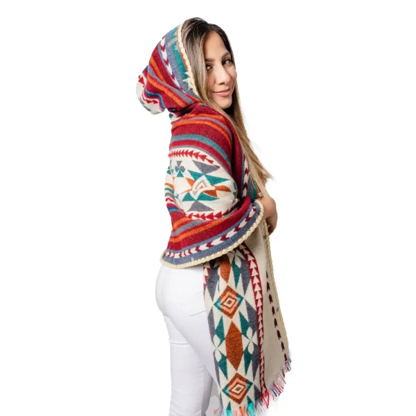 Andean Native Handcrafted Hooded Shawl - Soft Baby Alpaca Wool Poncho from Ecuador