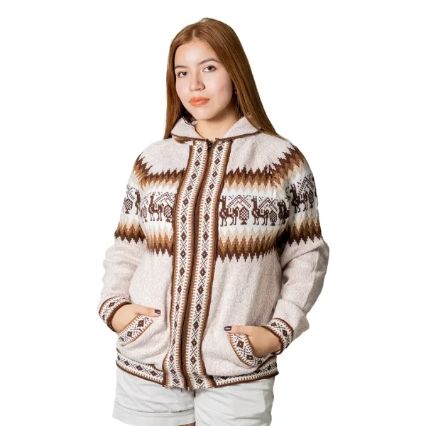 Cozy Women’s Hooded Sweater Made of Alpaca Wool – Traditional Andean Knitwear from Ecuador