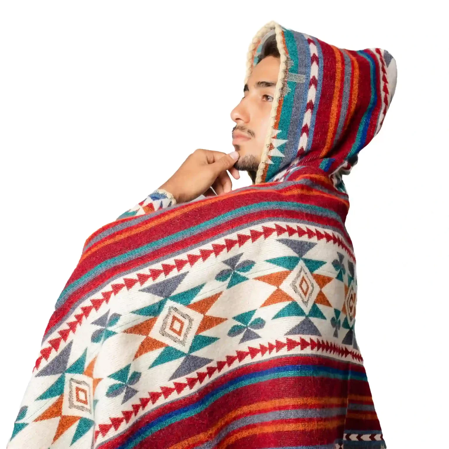 Ecuadorian Handwoven Baby Alpaca Wool Hooded Poncho - Authentic Andean Style for men