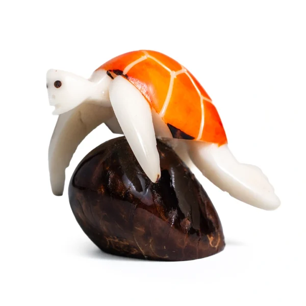 Hand Carved Tagua Turtle Sculpture Vegetable Ivory Handmade Ecuador Decor