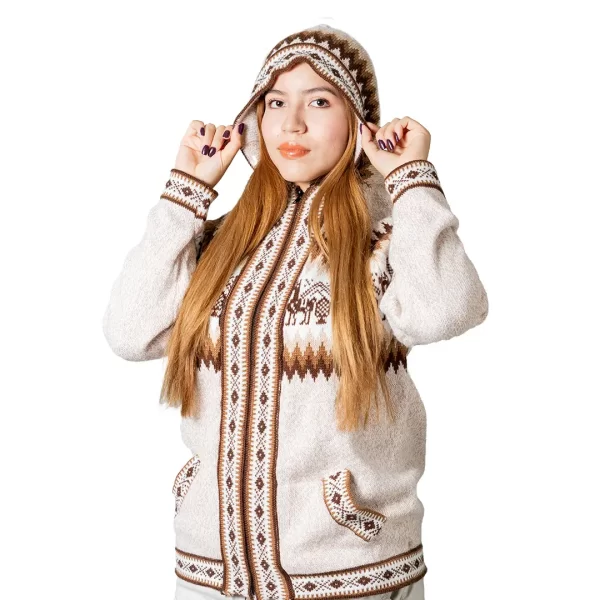 Handmade Alpaca Wool Hoodie Sweater for Women from Ecuador – Warm Andean Winter Fashion
