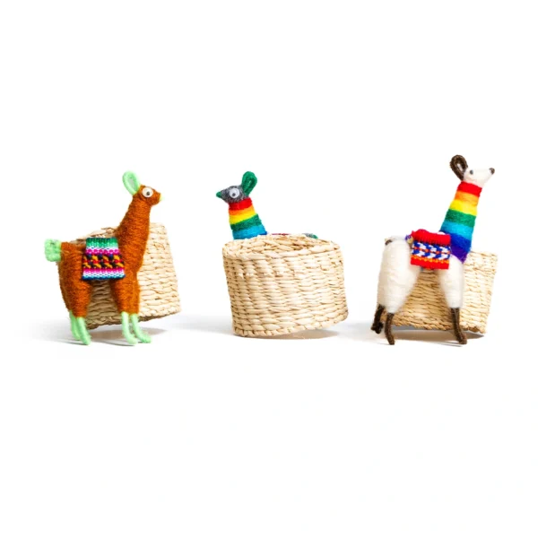 Handwoven Toquilla Straw Napkin Holder with Andean Alpaca Handmade Ecuador Wholesale