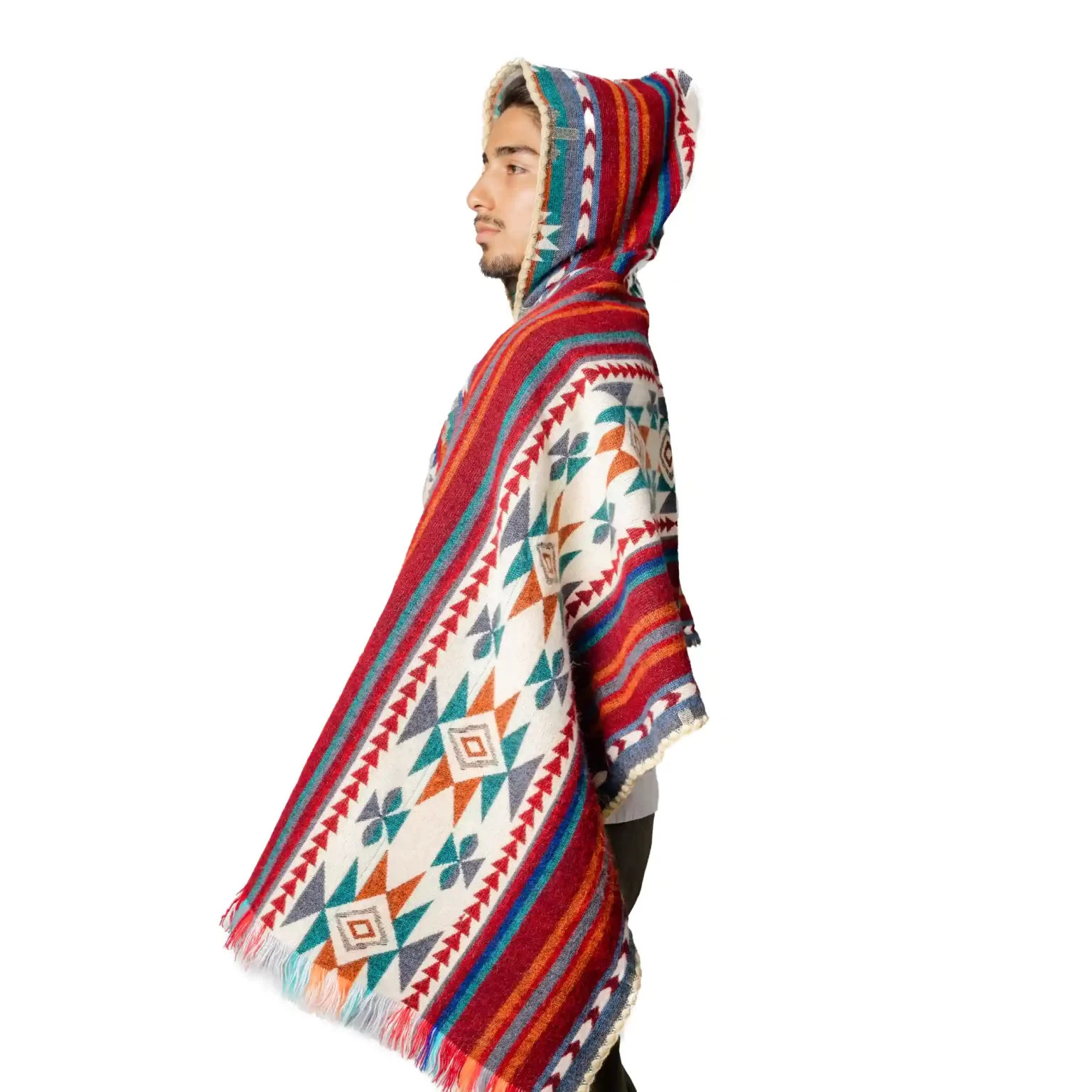 Hooded Baby Alpaca Shawl - Handcrafted Andean Poncho from Ecuador for men