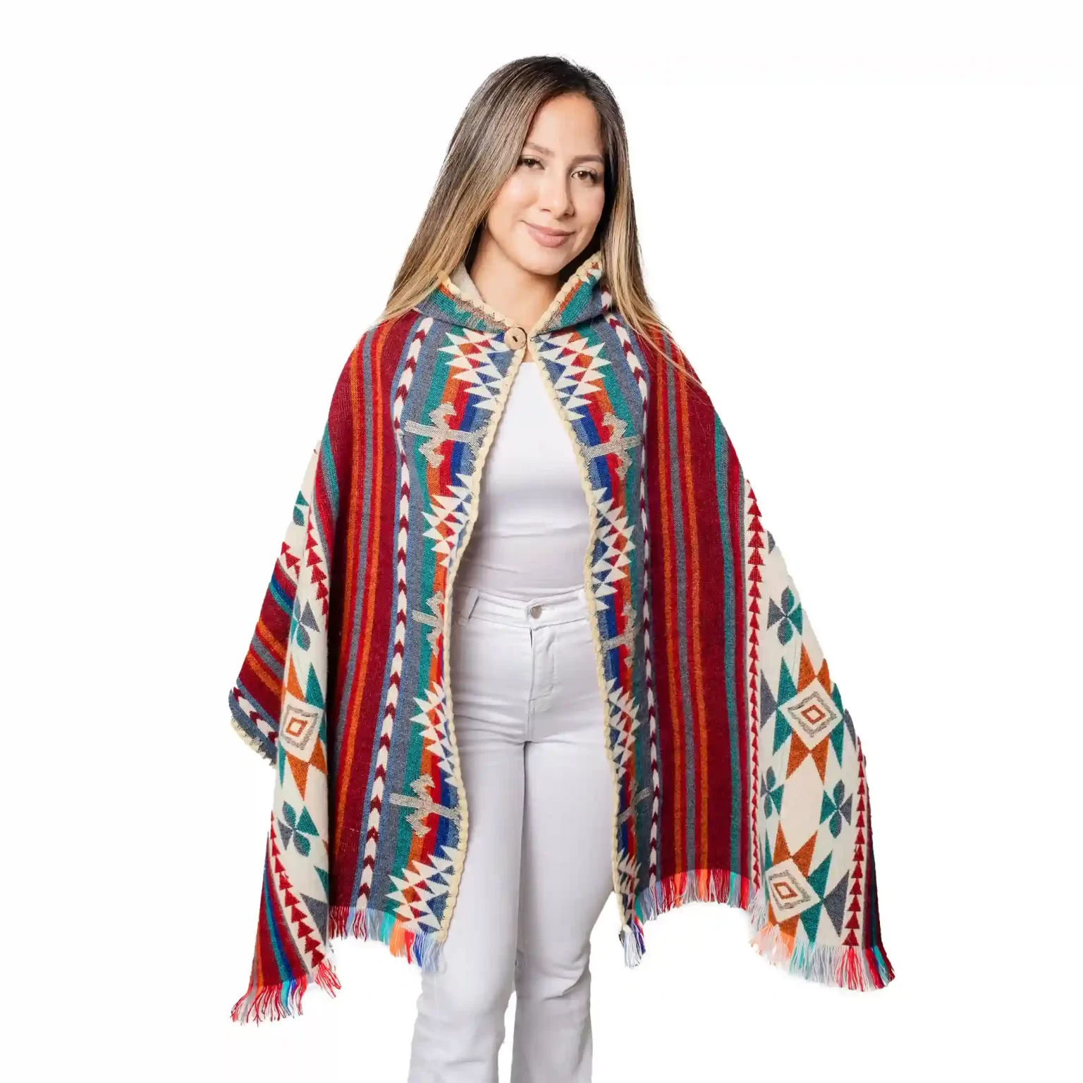 Premium Hooded Poncho Made from Baby Alpaca Wool - Authentic Andean Design from Ecuador