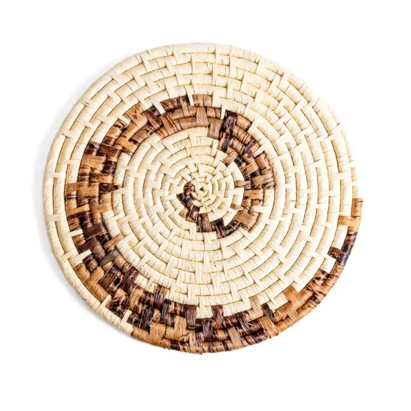 Round Toquilla Straw Decorative Basket Handwoven Ecuador Artisan