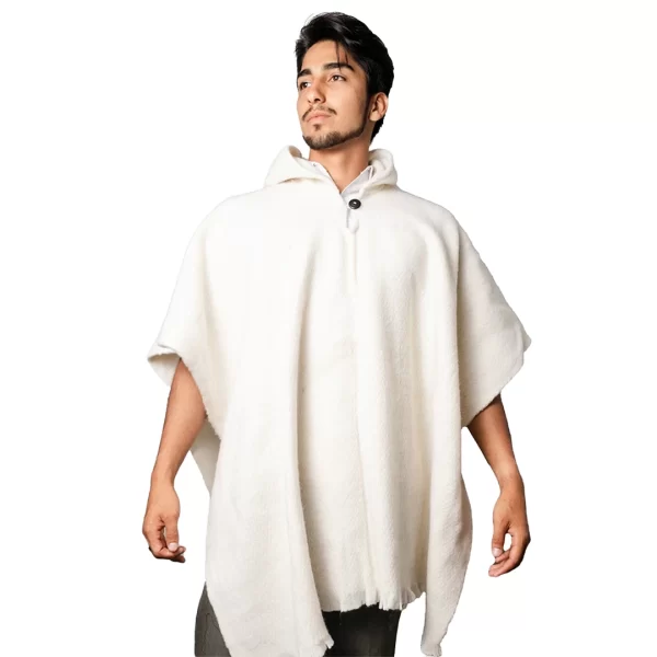 Hand-knitted beige alpaca poncho, wholesale unisex for men