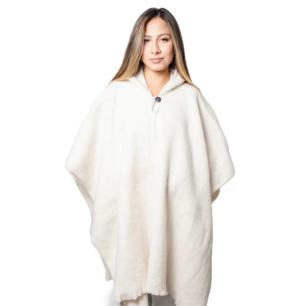Hand-knitted beige alpaca poncho, wholesale unisex for women