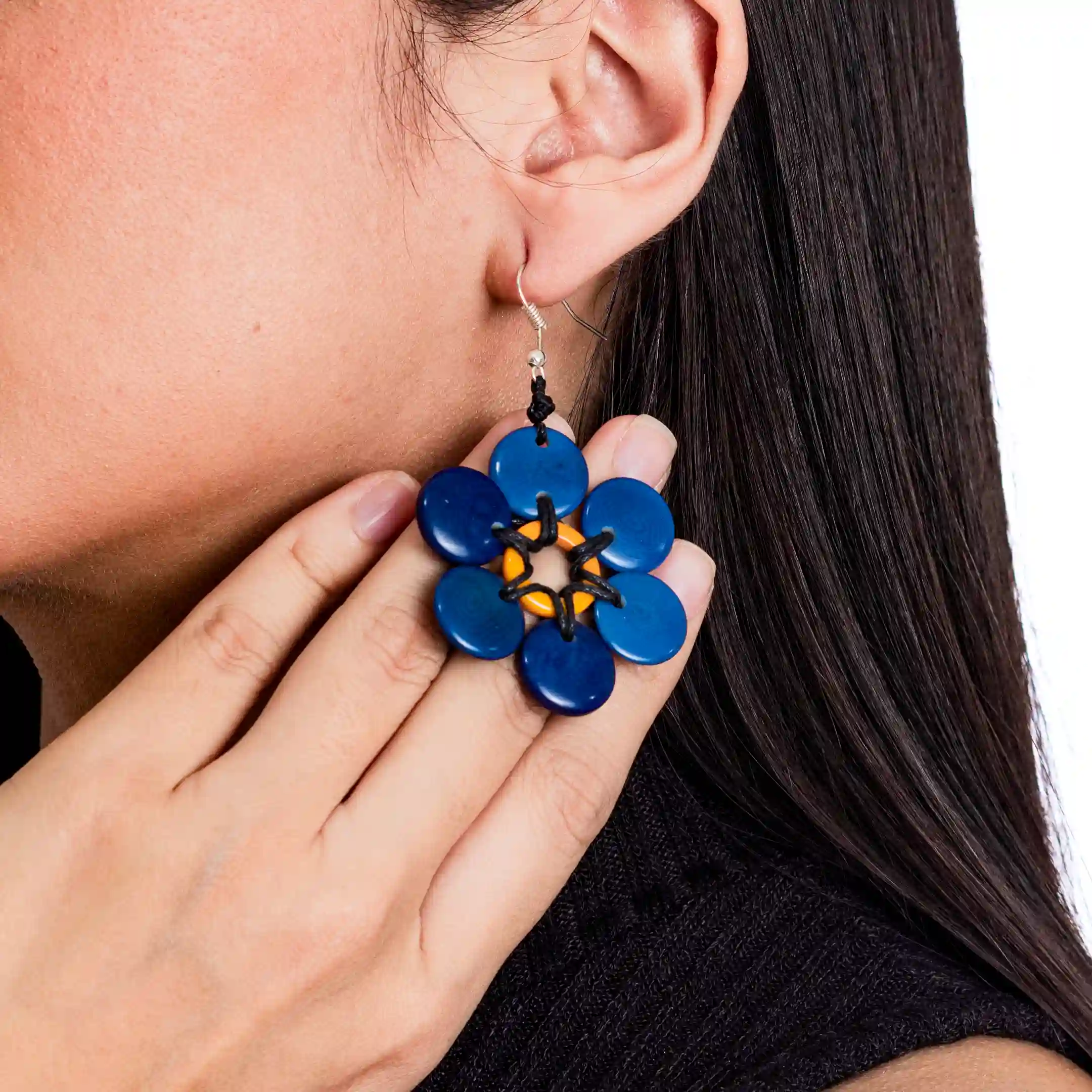 Handcrafted Tagua Flower Earrings Sustainable Fair Trade Jewelry Wholesale in Various Colors