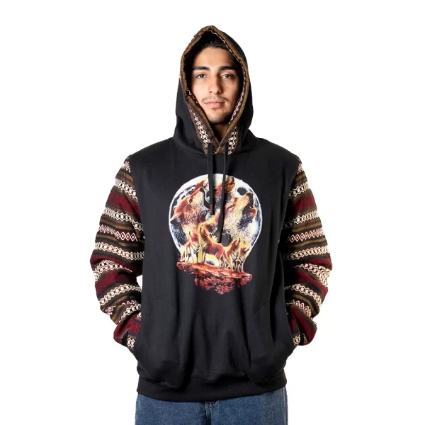 Handmade Wolf Hoodie with Tribal Andean Patterns