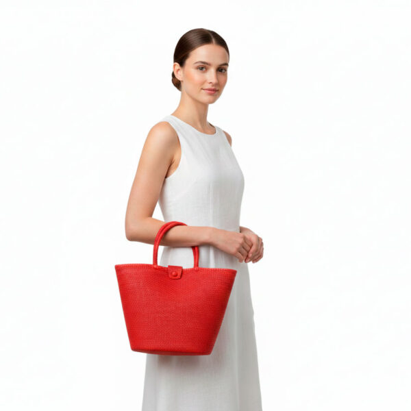 Handwoven Red Straw Tote Resort Style Ecuador Artisan Bag