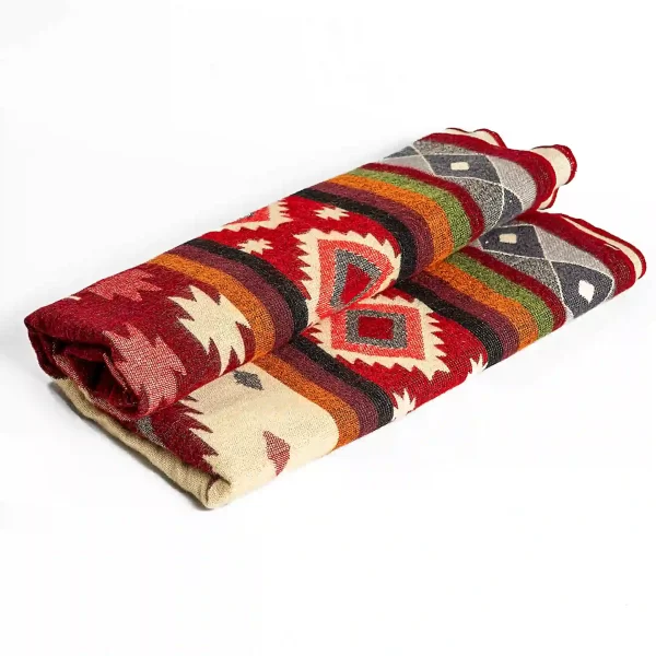 Wholesale Blankets Red Alpaca Geometry 75x90 Inches Ecuador