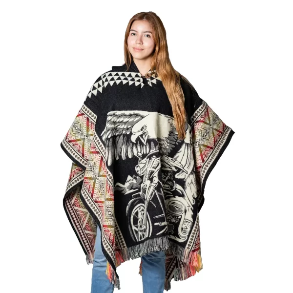 Unisex Andean Tribal Motorized Eagle Alpaca Poncho Wholesale for women