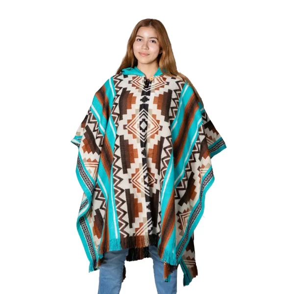 Unisex Handwoven Tribal Geometric Sea Alpaca Poncho Wholesale for women