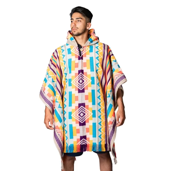 Unisex Handwoven Tribal Geometric Sky Alpaca Poncho Wholesale for men