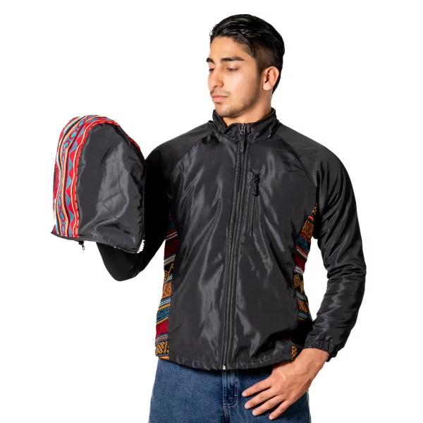 Tribal Black Waterproof Jacket with Andean Patterns