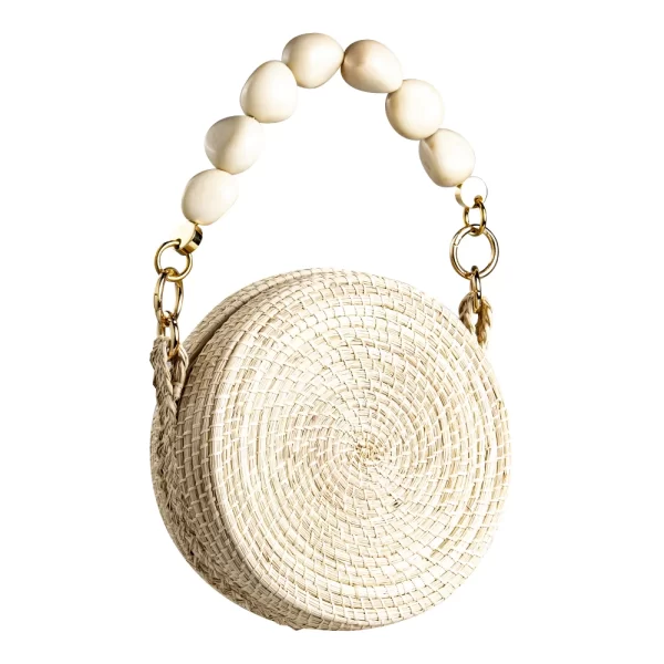 Wholesale Toquilla Straw Round Bag with Tagua Handle Exclusive Handmade Purse