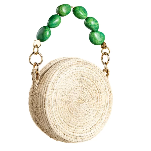 Wholesale Toquilla Straw Round Bag with Tagua Handle Exclusive Handmade Purse