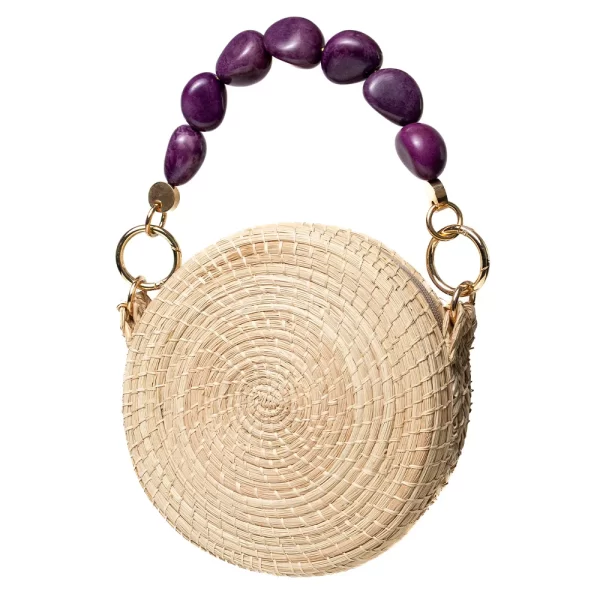 Wholesale Toquilla Straw Round Bag with Tagua Handle Exclusive Handmade Purse