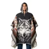 Alpaca Wool Poncho Hoodie with Wolf Design Ecuador