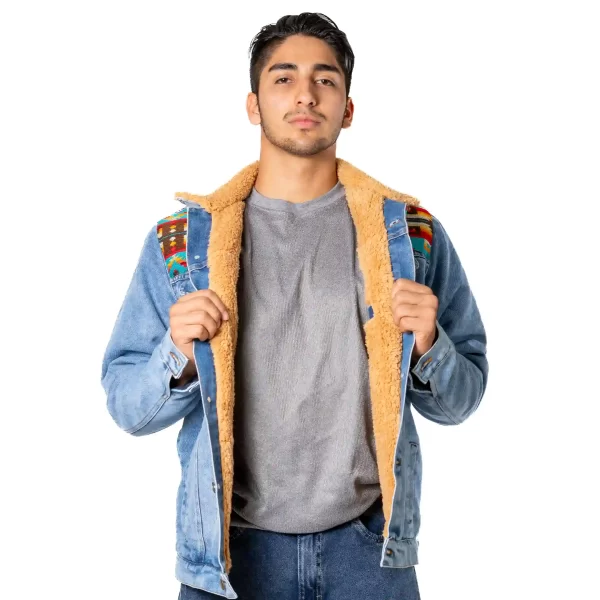 Artisan Denim Jacket with Andean Tribal Patterns