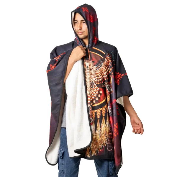 Boho Festival Poncho with Hood and Colorful Tribal Print