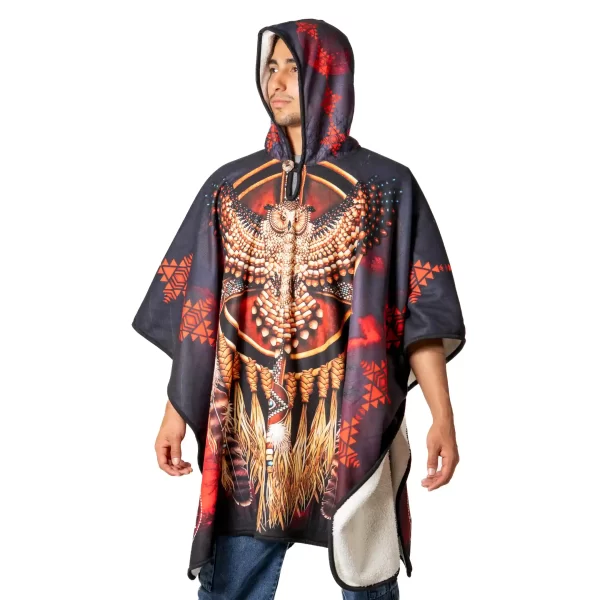 Handmade Andean Hooded Poncho with Sublimated Design