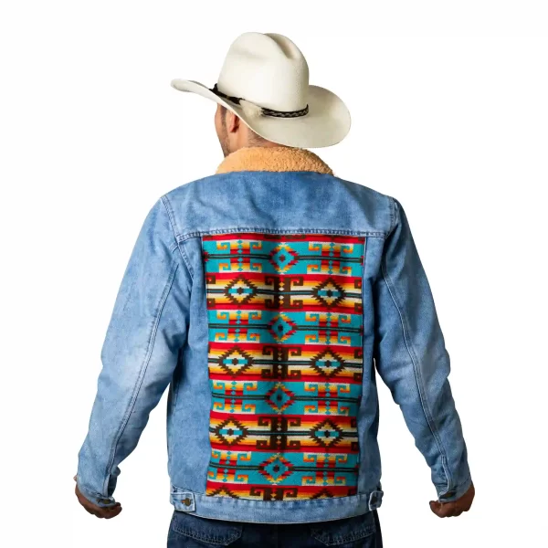 Indigenous Andean Denim Jacket Colorful Designs Alpaca Men