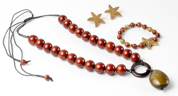 Rustic Red Beaded Tagua Set Necklace & Earrings Wholesale