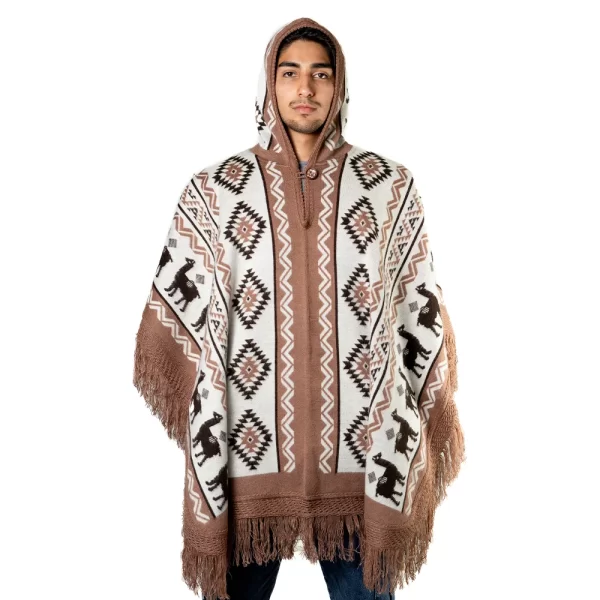 Tribal Alpaca Poncho with Hood Festival Boho Clothing