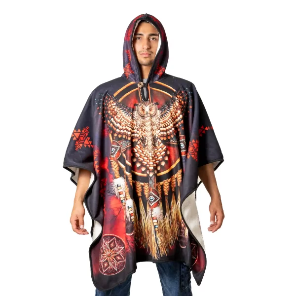 Tribal Print Poncho Hoodie Festival Wear from Ecuador