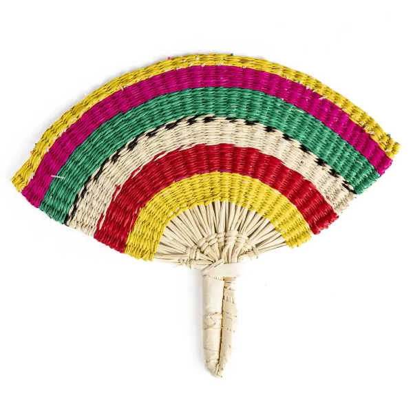 Wholesale Small Toquilla Straw Handwoven Colorful Fan