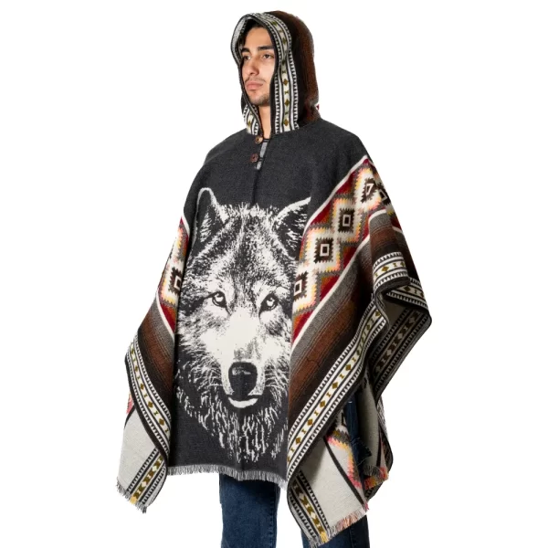 Wolf Spirit Andean Poncho Hoodie Handmade Ecuador