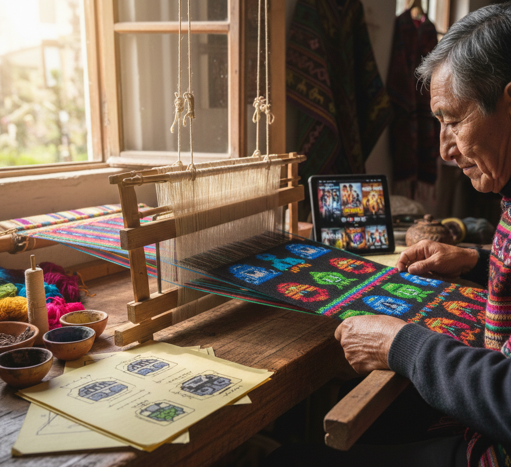 Alpaca Poncho Handmade Details Andean Textile Craft Traditional Ecuador