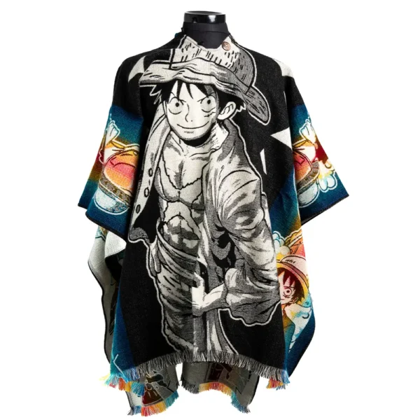 Anime Alpaca Poncho Wholesale One Piece Luffy Design Handmade in Ecuador