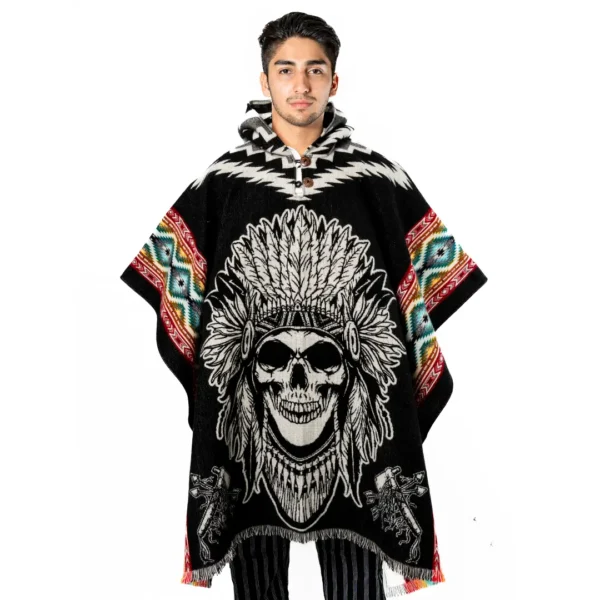 Anime Skull Style Alpaca PonchoHandmade Andean from Ecuador