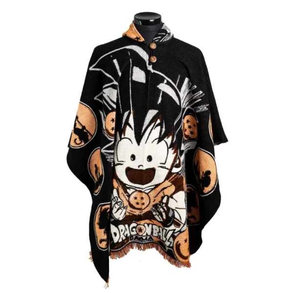 Dragon Ball Goku alpaca poncho wholesale. Handmade Ecuadorian alpaca ponchos, unisex, artisanal, youth fashion