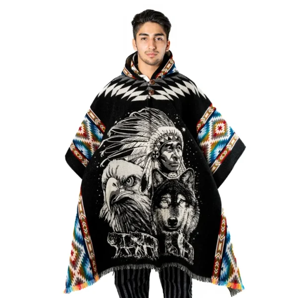 Wolf and Eagle Alpaca Poncho Handmade Andean Ecuador