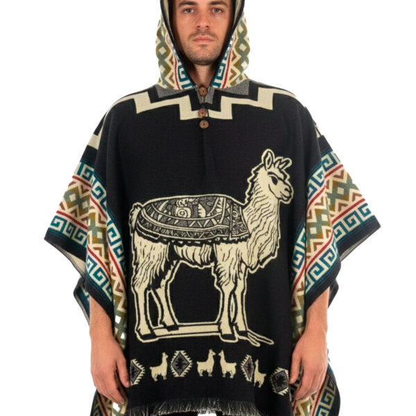 Alpaca Llama Hooded Poncho Handmade Ecuador