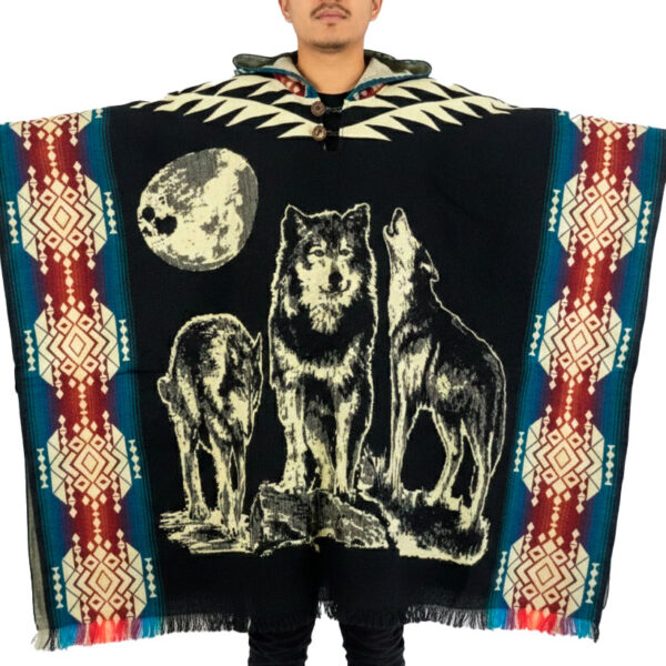 Andean Poncho with Wolves Under the Moon Design Western Style