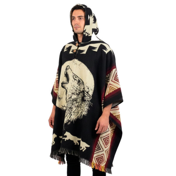 Andean Tribal Poncho Night Wolf Design