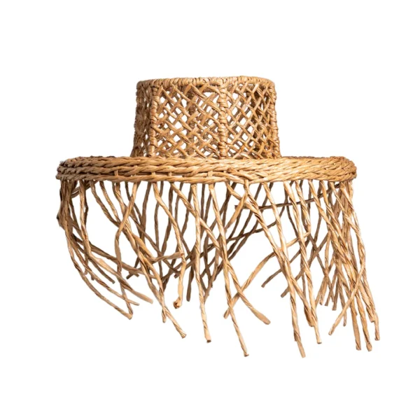 Hand woven bohemian hat style fringed straw pendant lamp