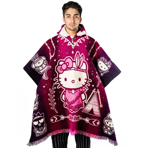 Handmade Ecuador Alpaca Poncho Pop Culture Design Wholesale Hello kitty