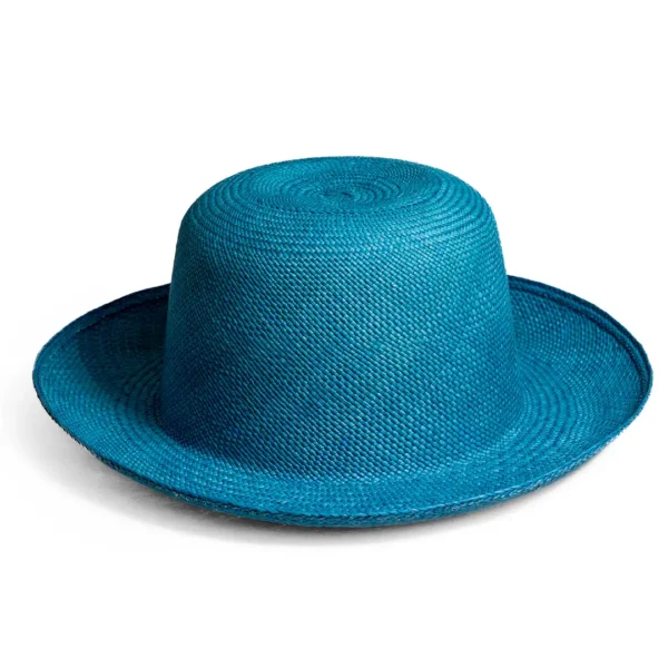 Handmade Ecuador Straw Hat Vibrant Color Bucket Style Women’s Beach Hat Blue