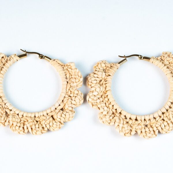 Handmade Toquilla Straw Hoop Earrings Natural Fiber Ecuador